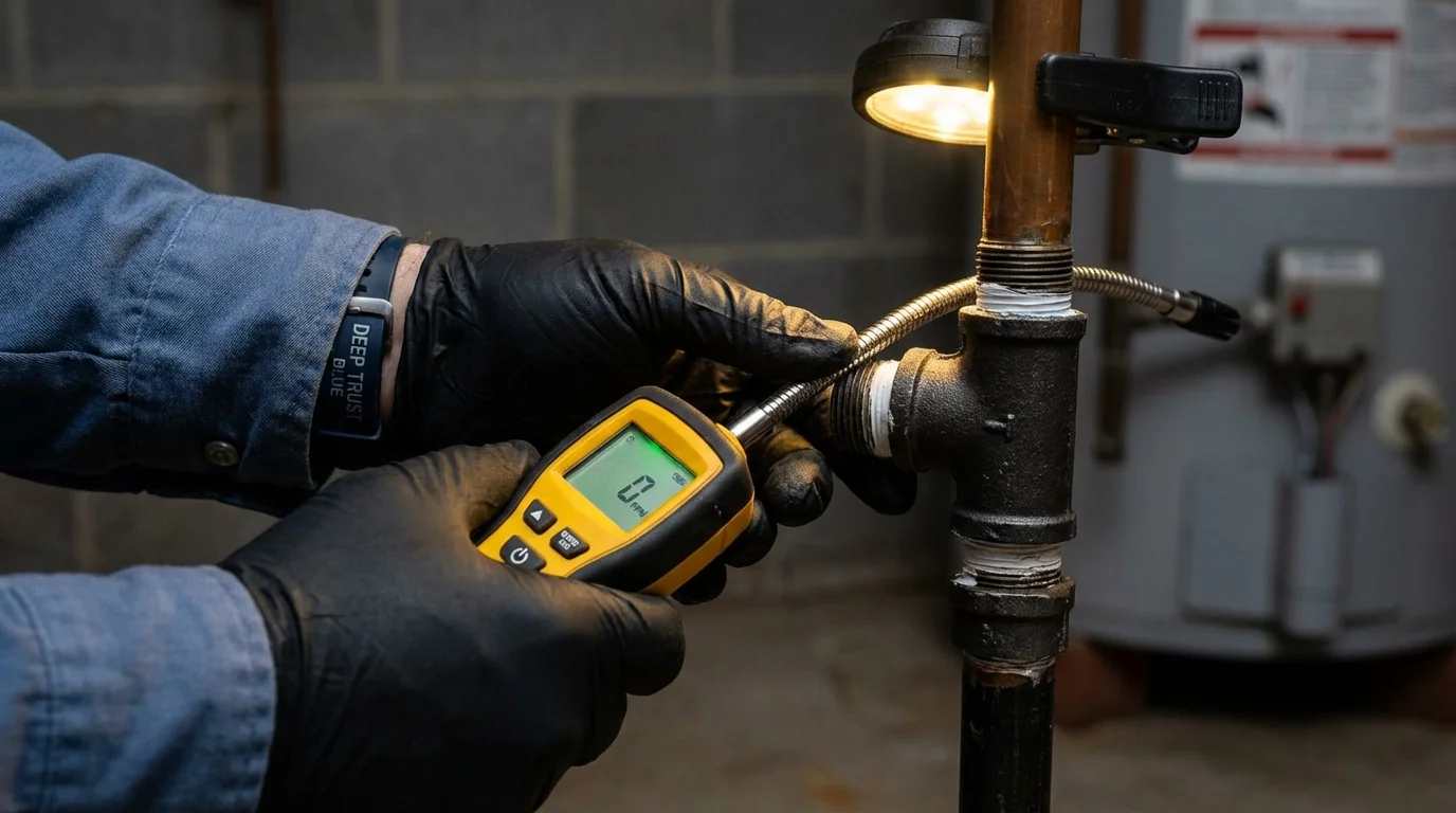 Gas leak detection with electronic sniffer by Johns Plumbing LLC in Channing