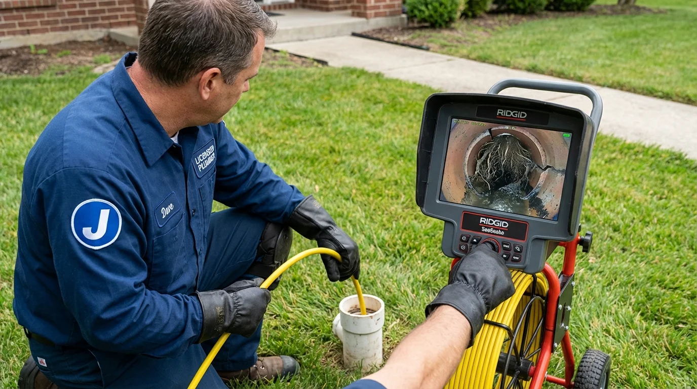 Sewer camera inspection being performed by Johns Plumbing LLC in Channing