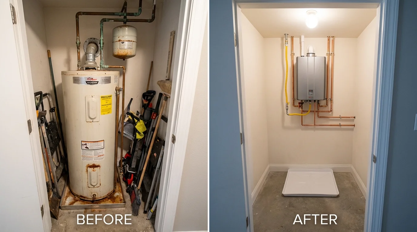 Tank water heater versus wall-mounted tankless unit comparison for Channing, TX homeowners