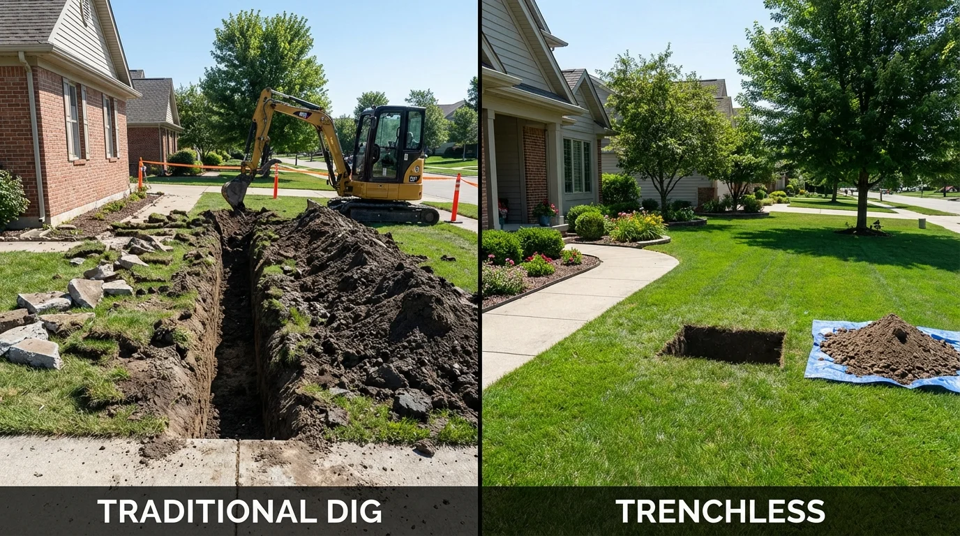 Trenchless sewer repair with minimal yard damage versus traditional excavation in Channing, TX
